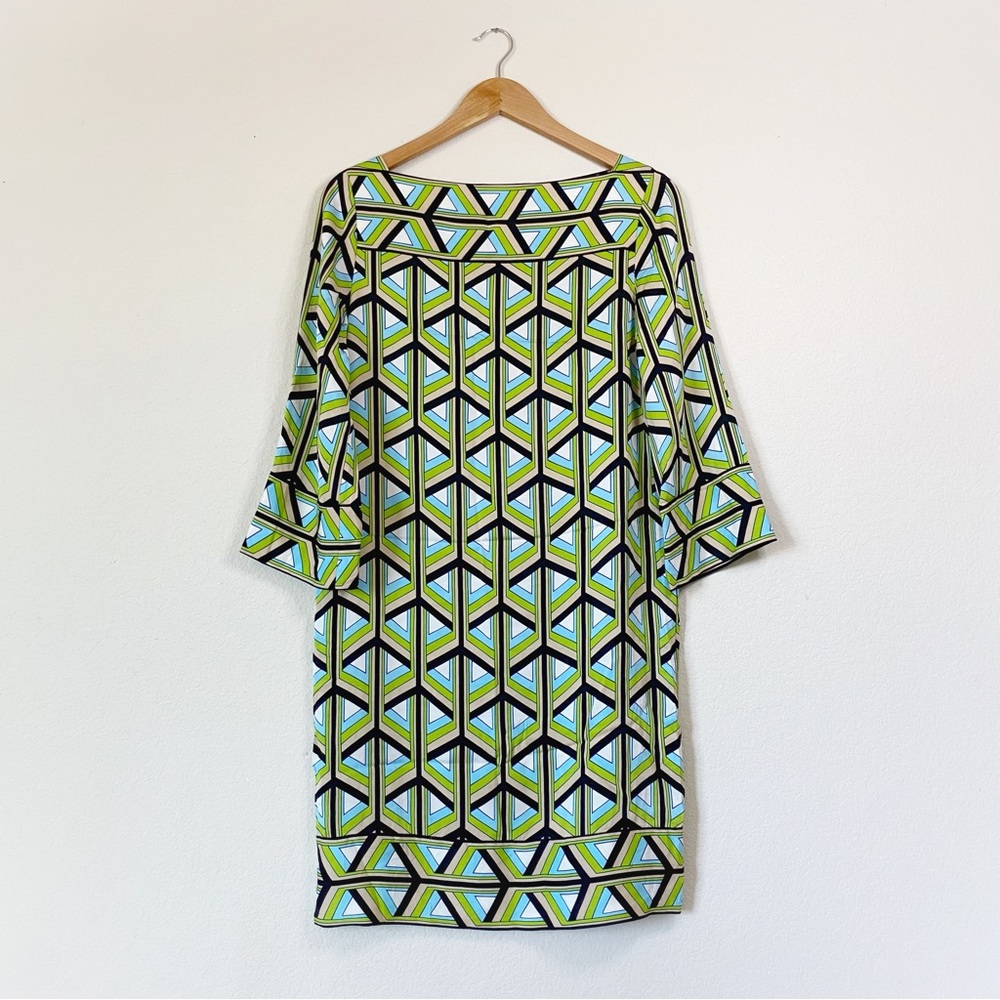 Diane Von Furstenberg Geometric Green Blue Black Shift Dress